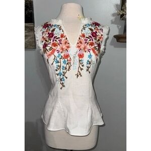 Sundance White and Orange Embellished Peplum Blouse